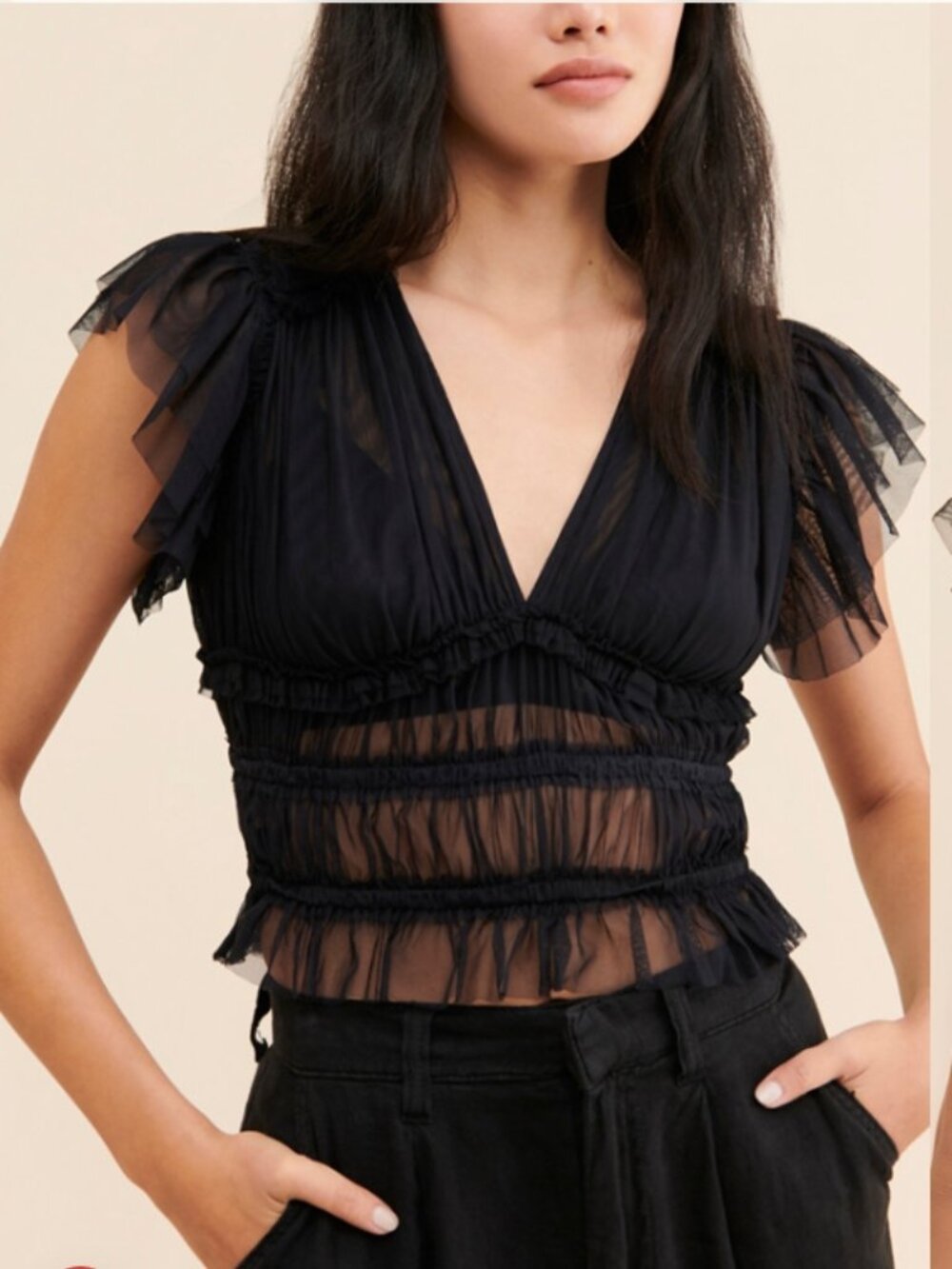 Like New! FREE PEOPLE Making Me Smile Top Teal Ruffled V-Neck Size XS